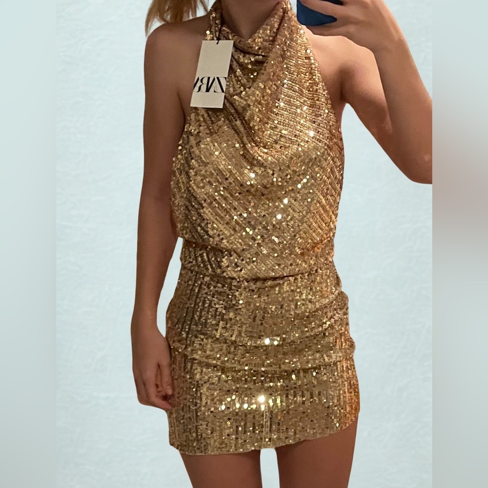 Zara Gold Sequin Backless Dress